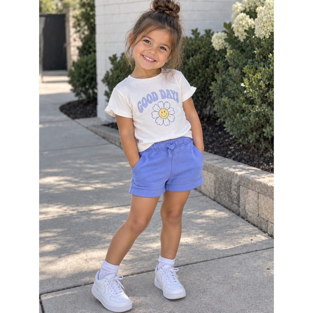 Zara Kids Periwinkle Blue Sweat Shorts Elastic Waist Pockets Size 18-24 Months